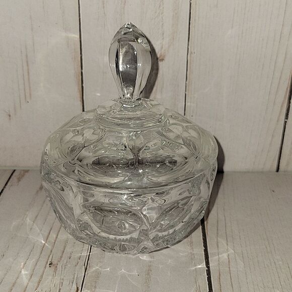 Vintage Small Candy Dish Apothecary Jar Clear Heavy Matching Lid - Picture 1 of 5